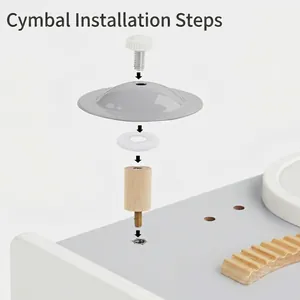 Vue éclatée des étapes de montage des cymbales du jouet musical en bois pour enfants