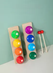 Rainbow hand bells with wooden base and mallets for child early musical education