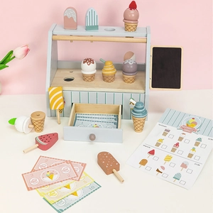Wooden Montessori Ice Cream Shop Toy Pretend Play Kitchen Simulation Food Store Macaron Color Educational Role Play Toy