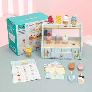 Wooden kids ice cream shop play set with realistic scoops and macaron accessories