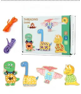 Detailed view of dinosaur threading toys set with colorful strings for fine motor skills