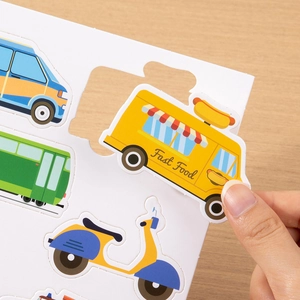 Educational reusable water coloring book featuring bright cartoon vehicle stickers for kids