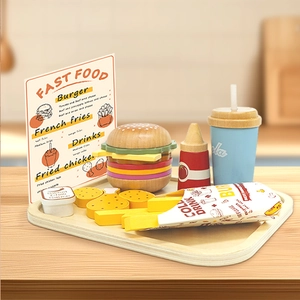 Jouet de Restauration Rapide Hamburger en Bois Simulation Petit Déjeuner Cuisine Jeu de Rôle Jouet Éducatif pour Enfants