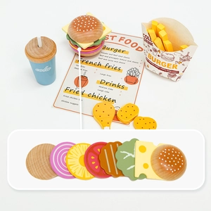 Set de jeu d'aliments en bois avec burger amovible, frites et cola pour enfants
