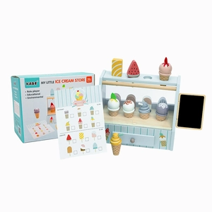 Wooden ice cream shop toy set for kids role play with display counter and menu