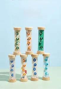 Detail of 7-piece wooden sensory tube maze toys with colorful internal funnels