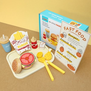 Jeu de simulation hamburger en bois avec plateau et frites pour cuisine enfantine
