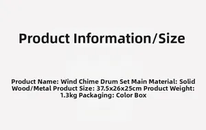 Specifications of solid wood wind chime rack drum including size 37.5x26x25cm and material