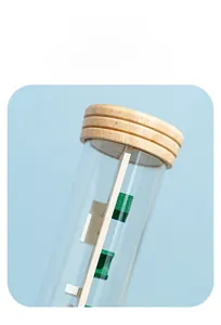 Close-up of wooden balance maze toy with acrylic tube showing interior blocks