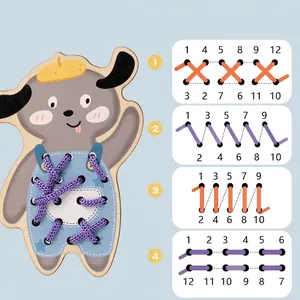 Wooden cartoon dog lacing toy for toddlers' fine motor skills development and early learning