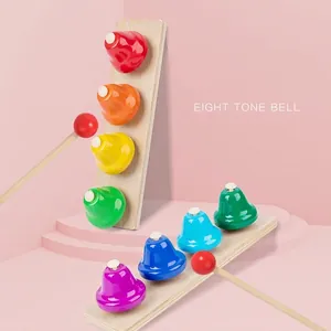 Rainbow eight tone hand bells with wooden base and mallets for children music education