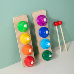 8-note rainbow percussion bells set with wooden base and mallets for musical education