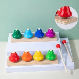 8-note rainbow desk bells set with wooden base and mallets for early musical education