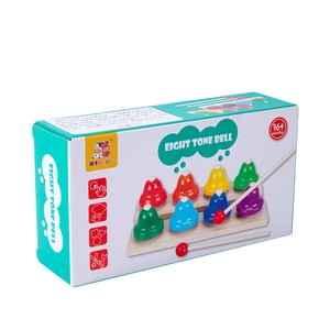 Rainbow 8-note metal bell set for children with wooden base and two red mallets