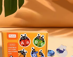 Detail of 52-piece ladybug-themed alphabet matching puzzle cards for early childhood learning