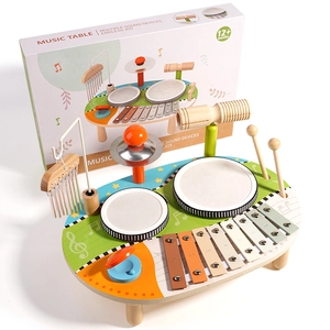 Multifunctional wooden music table for kids with xylophone and drums for early learning
