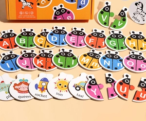 Educational ladybug alphabet matching cards with uppercase and lowercase letters