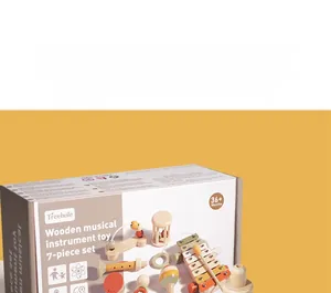 Detailed view of 7-piece wooden musical instrument set for baby early education training