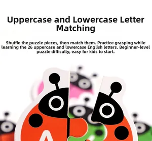 Macro view of ladybug-themed alphabet puzzle cards for children learning uppercase and lowercase