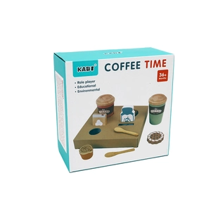 Set caffè KABI in legno, giocattolo educativo per giochi di ruolo in confezione color ciano