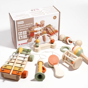 Montessori Wooden Musical Instrument Set For Baby Early Education Toddler Sensory Development Grip Training Xylophone Flute Sand Hammer Rattle