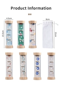 Detail of wooden handheld balance marble mazes with diverse themes and storage bag