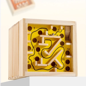 Wooden bead maze board for kids balance and focus training with yellow 3D numeric track