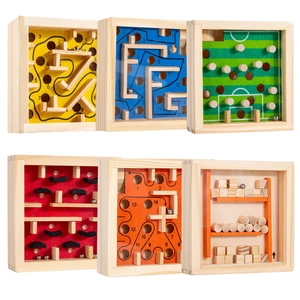 Set of 6 colorful wooden handheld marble maze balance toys for children focus training