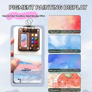 Tavolozza acquerello portatile in legno a 8 colori con mini album per pittura da viaggio