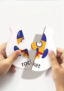 Close-up of easy-to-grip rocket puzzle piece with letter learning and cartoon design