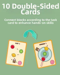 Detailed view of 10 double-sided wooden toy cards for fruit bead stringing games