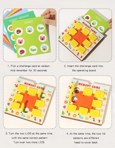 Guida in quattro passaggi al gioco di memoria in legno con carte di animali per bimbi