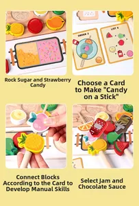 Macro shot of wooden fruit blocks and matching cards for fine motor skill development