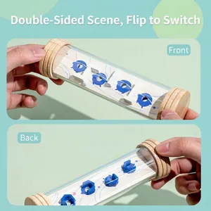 Double-sided wooden balance ball maze toy for kids featuring blue dolphin and sea scene
