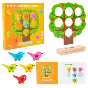 LITTLE BIRD TREE HOUSE houten logische puzzel met gekleurde vogels en uitdagingskaarten