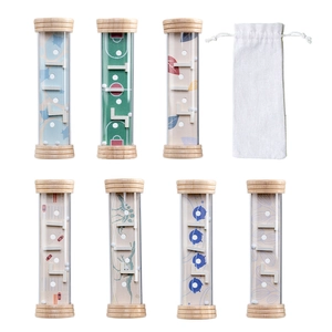 Wooden handheld marble maze puzzles set for kids with portable drawstring storage bag