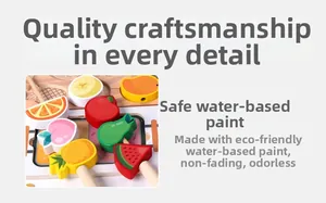 Close-up of wooden fruit skewers showing detailed craftsmanship and safe water-based paint