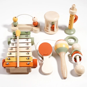 Educational montessori wooden musical instrument set for baby sensory training in morandi colors