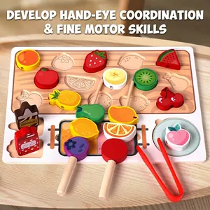 Wooden Montessori fruit sorter and lacing toy set for fine motor skills training