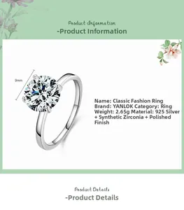 Detailed view of a 925 sterling silver ring featuring a 9mm round cubic zirconia setting