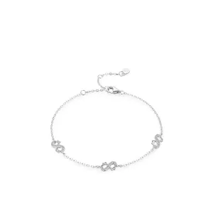 Elegant 925 sterling silver Mobius infinity bracelet with sparkling zircon stones