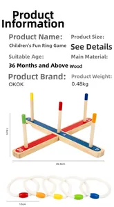 Detailed dimensions of wooden ring toss game with base and colored rope hoops
