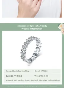 Detail view of S925 sterling silver ring with alternating cubic zirconia stones