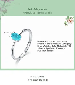 Spécifications de la bague en argent S925 avec pierre paraiba ovale et zircon brillant