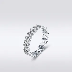 925 Sterling Silver Eternity Ring For Women Geometric Micro Inlaid Cubic Zirconia Sparkling Minimalist Finger Band Jewelry