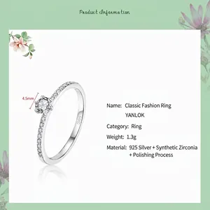 Classic 925 sterling silver ring with 4.5mm round cubic zirconia in six-prong setting