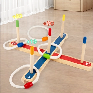 Wooden ring toss game set with score numbers and colored pegs for kids focus training