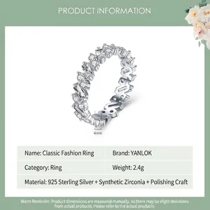 S925 sterling silver eternity ring with zircon baguette and round cuts, 4mm width band