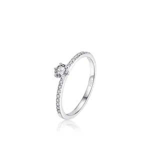 Elegant S925 sterling silver ring featuring a sparkling six-prong round solitaire cubic zirconia