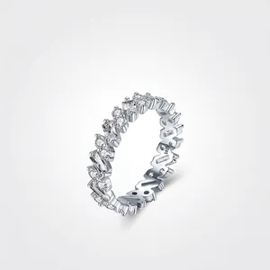Elegant S925 sterling silver geometric ring featuring sparkling round and baguette-cut diamonds